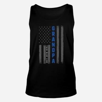 Thin Blue Line Grandpa American Flag Police Fathers Day Gift Sweatshirt Unisex Tank Top | Crazezy UK
