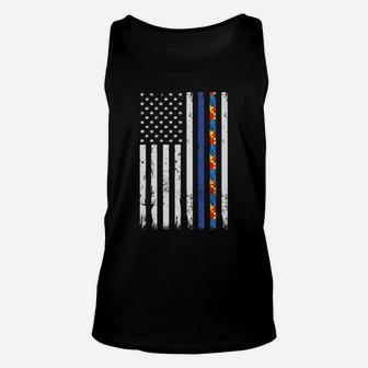 Thin Blue Line Police Support Autism 4Th July Mom Dad Flag Sweatshirt Unisex Tank Top | Crazezy