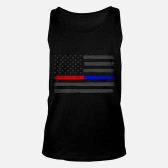Thin Red Blue Line Flag Support Firefighter Police Patriotic Sweatshirt Unisex Tank Top | Crazezy