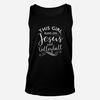 This Girl Runs On Jesus And Volleyball Sports Lovers Unisex Tank Top | Crazezy