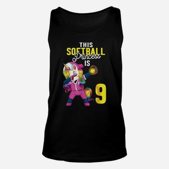 This Softball Princess Is 9Th Birthday Unicorn Dabbing Gift Unisex Tank Top | Crazezy CA