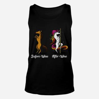 Unicorn Before And After Wine Drinking Pole Dancing Party Unisex Tank Top | Crazezy DE