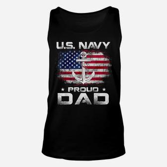 US Navy Proud Dad With American Flag Gift Veteran Day Unisex Tank Top | Crazezy