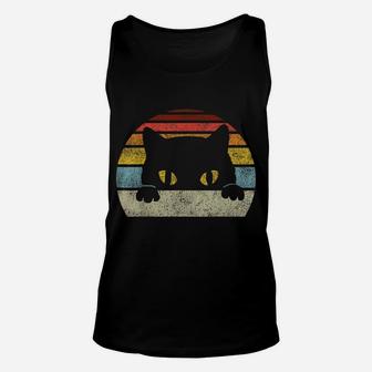 Vintage Black Cat Lover, Retro Style Cats Gift Unisex Tank Top | Crazezy