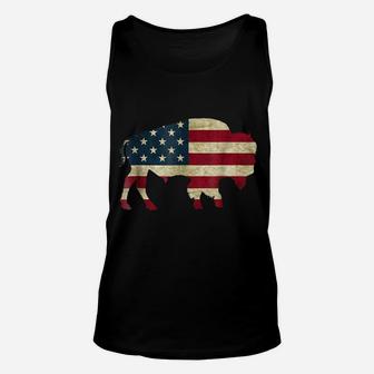 Vintage Buffalo American Flag Tshirt Bison Patriotic Gift Unisex Tank Top | Crazezy