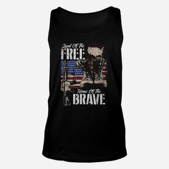 Vintage Land Of The Free Home Of The Brave US Army Veteran Unisex Tank Top | Crazezy