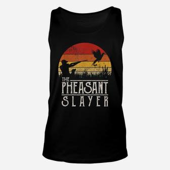 Vintage Sunset Retro Style Pheasant Hunting Pheasant Slayer Unisex Tank Top | Crazezy