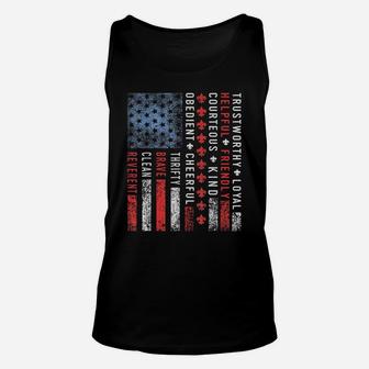 Vintage Us America Flag Scouting Law Unisex Tank Top | Crazezy