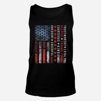 Vintage US America Flag Scouting Scout Law Unisex Tank Top | Crazezy