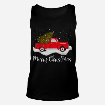 Vintage Wagon Christmas Shirt Tree On Car Xmas Red Truck Unisex Tank Top | Crazezy UK