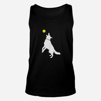 White German Shepherd Dog Gsd Catching Yellow Tennis Ball Unisex Tank Top | Crazezy
