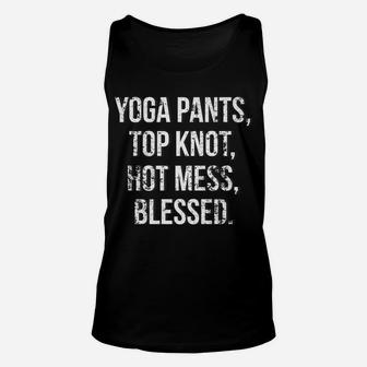 Yoga Pants Blessed Mom Mommy Distressed Vintage Unisex Tank Top | Crazezy