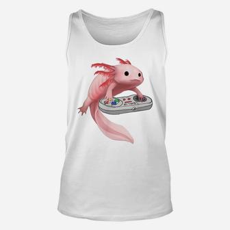 Axolotl Fish Playing Video Game White-Axolotl Lizard Gamers Unisex Tank Top | Crazezy