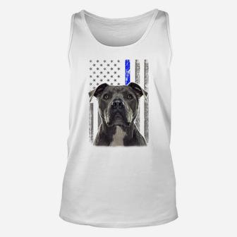 Back The Blue Thin Blue Line Usa Flag Pitbull Police Support Sweatshirt Unisex Tank Top | Crazezy