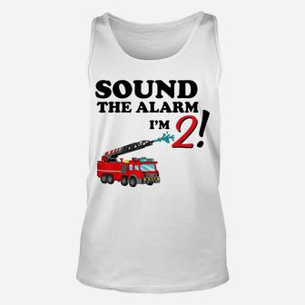 Birthday 2 Year Old Fire Fighter Truck Shirt | 2Nd Bday Unisex Tank Top | Crazezy
