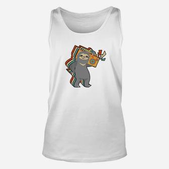 Cute Sloth Dancing With Radio Pet Animal Lover Unisex Tank Top | Crazezy