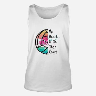 Cute Volleyball Mom My Heart Is On That Court Player Fan Unisex Tank Top | Crazezy DE
