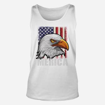 Distressed Bald Merica Eagle Sweatshirt Patriotic Eagle Flag Unisex Tank Top | Crazezy