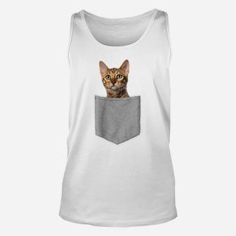 Funny Bengal Cat In Pocket Cute Kitty Lover Gifts Unisex Tank Top | Crazezy