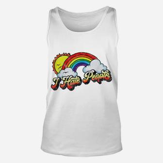 I Hate People Funny Antisocial Distressed Vintage Rainbow Unisex Tank Top | Crazezy CA