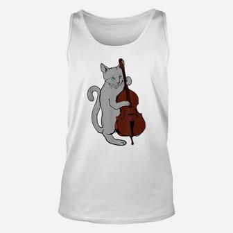 Jazz Cat Playing Upright Bass Shirt Cool Musician Unisex Tank Top | Crazezy