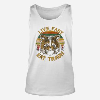 Live Fast Eat Trash Funny Raccoon Camping Unisex Tank Top | Crazezy