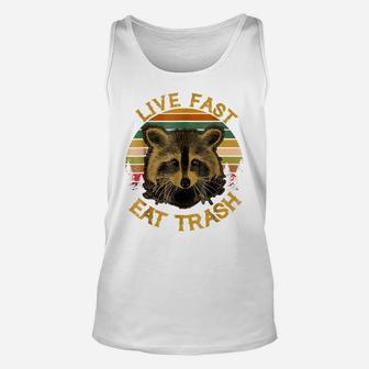 Live Fast Eat Trash Funny Raccoon Camping Vintage Shirt Unisex Tank Top | Crazezy