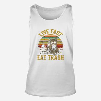 Live Fast Eat Trash Funny Raccoon Camping Vintage Unisex Tank Top | Crazezy