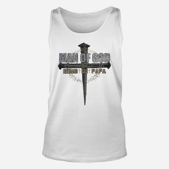 Man Of God Husband Dad Papa Christian Cross Father's Day Unisex Tank Top | Crazezy