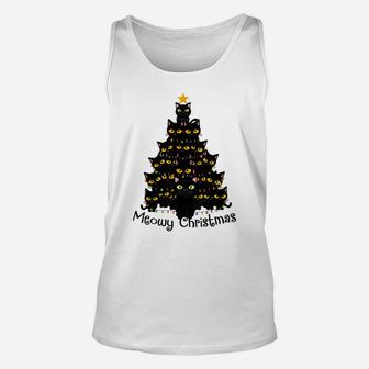 Meowy Cat Christmas Tree Shirt Men Women Tee Plus Size Unisex Tank Top | Crazezy
