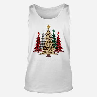 Merry Christmas Trees With Buffalo Plaid & Leopard Design Sweatshirt Unisex Tank Top | Crazezy CA