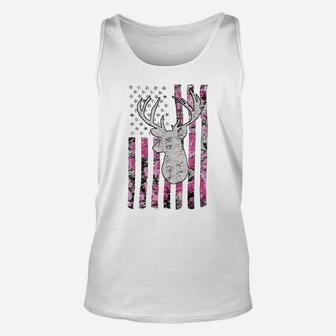 Pink Camo American Flag Deer Hunter Women's Hunting Sweatshirt Unisex Tank Top | Crazezy