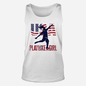 Play Like Girl Usa Flag Football Team Unisex Tank Top | Crazezy