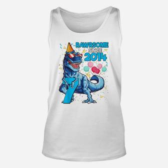 Rawrsome Since 2014 7Th Birthday T Rex Dinosaur Unisex Tank Top | Crazezy