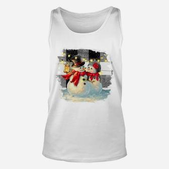Snowman And Snowwoman Cute Couple At Christmas Unisex Tank Top | Crazezy CA