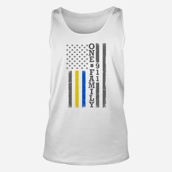 Thin Blue Gold Line Flag - One Family - Police Dispatcher Sweatshirt Unisex Tank Top | Crazezy