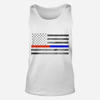 Thin Red Blue Line Flag Firefighter Police Sweatshirt Unisex Tank Top | Crazezy