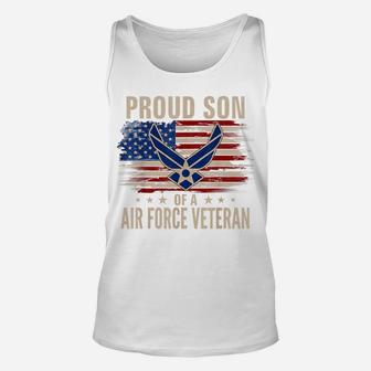 Vintage Proud Son Of A Air Force Veteran American Flag Unisex Tank Top | Crazezy