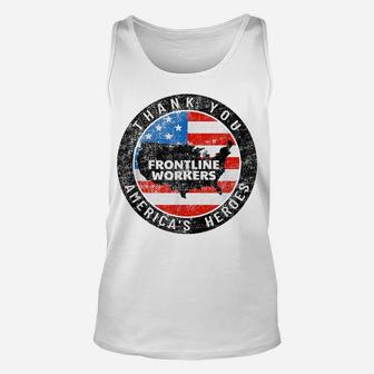 Vintage Thank You Frontline Workers America's Heroes Us Flag Unisex Tank Top | Crazezy
