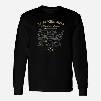 62 National Parks Map Gifts Us Park Vintage Camping Hiking Unisex Long Sleeve | Crazezy