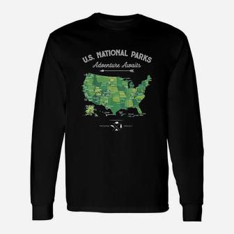 62 National Parks Map Gifts Us Park Vintage Camping Hiking Unisex Long Sleeve | Crazezy