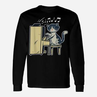 A Cute Cat Playing The Piano Funny Pianist Unisex Long Sleeve | Crazezy UK