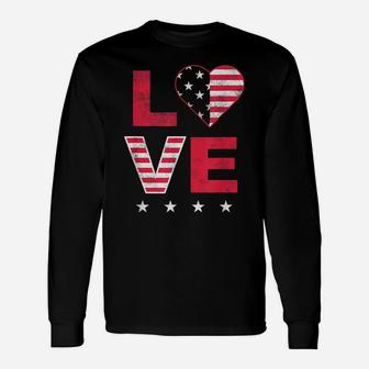 American Flag Heart Red White Blue Cute 4Th Of July Top Unisex Long Sleeve | Crazezy