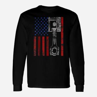 American Flag Piston Muscle Car Patriotic Vintage Unisex Long Sleeve | Crazezy UK