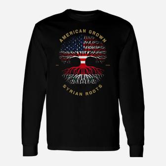 American Grown With Syrian Roots Tree Usa Flag Unique Gifts Unisex Long Sleeve | Crazezy