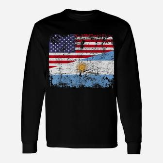 Argentinian Roots | Half American Flag | Usa Argentina Flag Unisex Long Sleeve | Crazezy