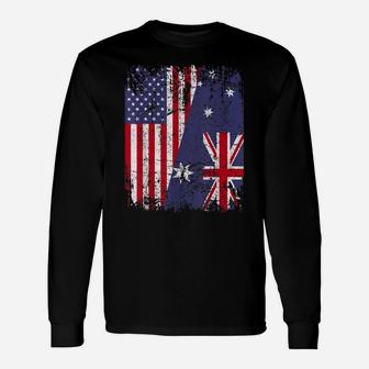 Australian Roots Tshirt | Half American Flag Australia Shirt Unisex Long Sleeve | Crazezy AU