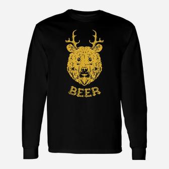 Bear Deer Beer Funny Drinking Hunting Camping Dad Uncle Gift Unisex Long Sleeve | Crazezy UK