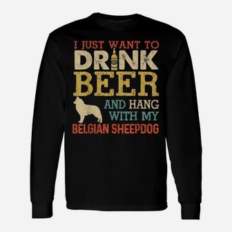 Belgian Sheepdog Dad Drink Beer Hang With Dog Funny Vintage Unisex Long Sleeve | Crazezy