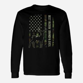 Best Buckin' Grandpa Ever Camo American Flag Deer Hunting Sweatshirt Unisex Long Sleeve | Crazezy